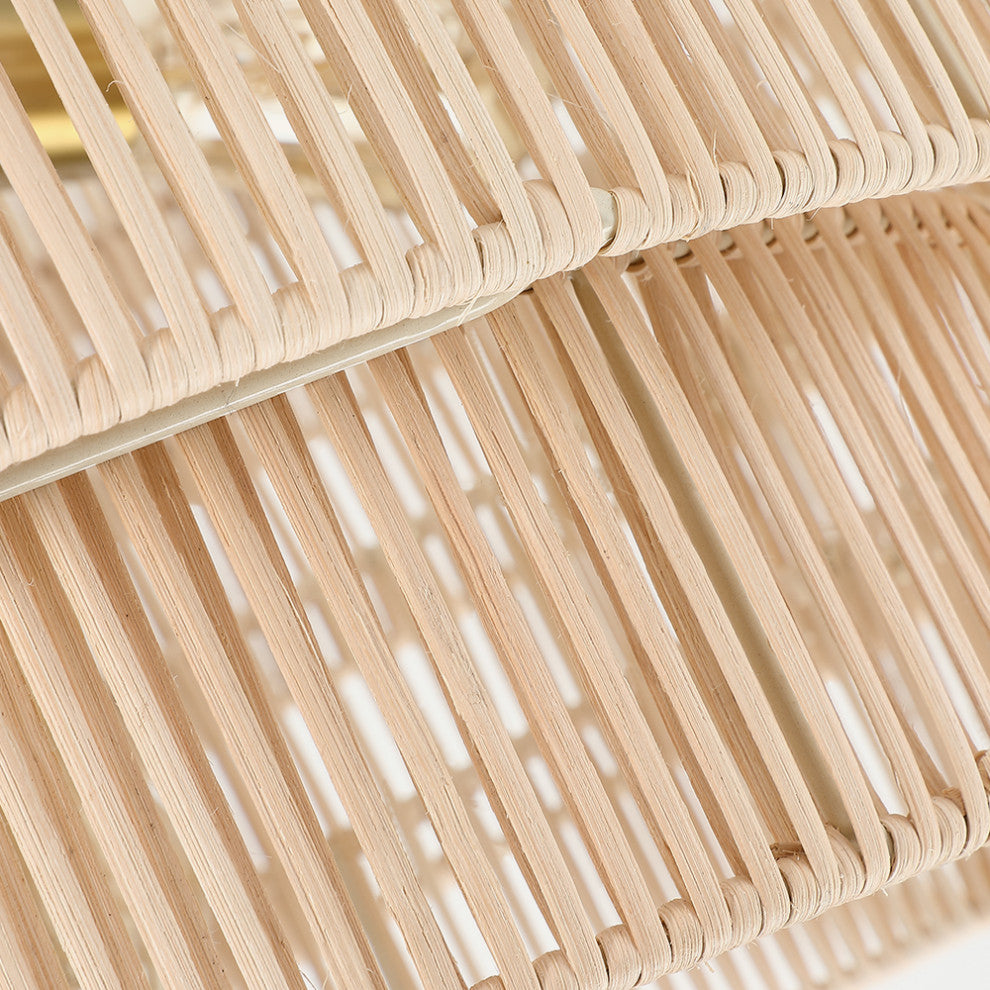 26" W 5-Light Brass Modern Bohemian Chandelier With Tiered Rattan Shade