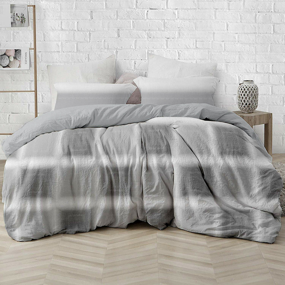 Delara GOTS Organic Cotton Check Reversible Print Duvet Cover Set, King(108"x92"