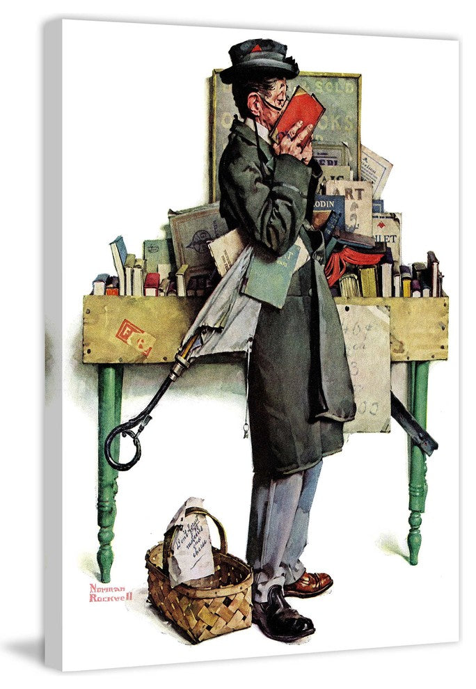 "Bookworm" Painting Print on Canvas by Norman Rockwell