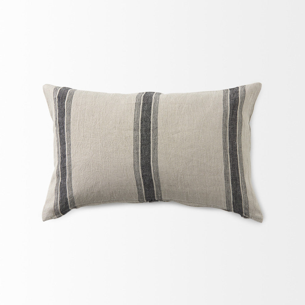 Beige and Black Striped Lumbar Pillow Cover