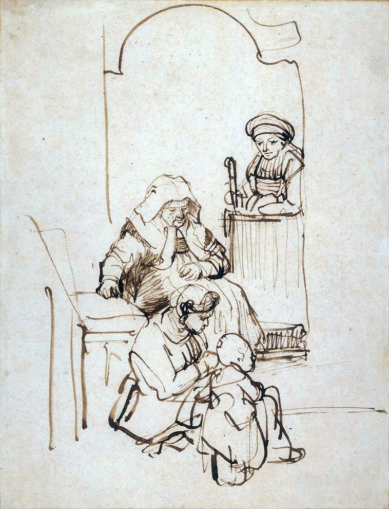 Rembrandt Van Rijn Three Women and a Child at the Door Gallery Wrapped Canvas