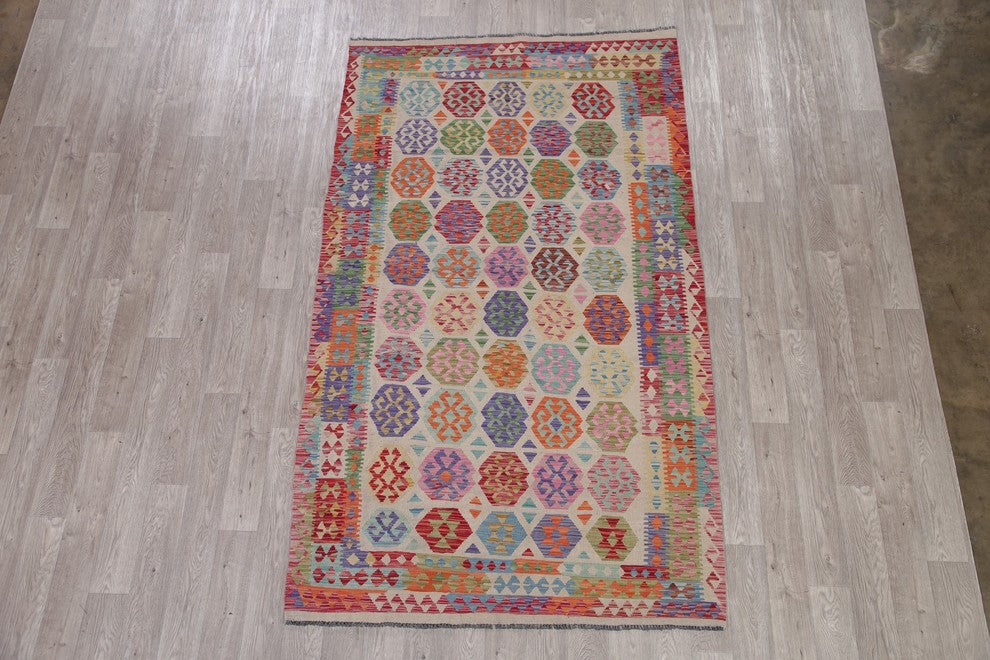 Turkish Flat-Woven Oriental Kilim Pure Wool Traditional Area Rug, 8'9"X5'3"