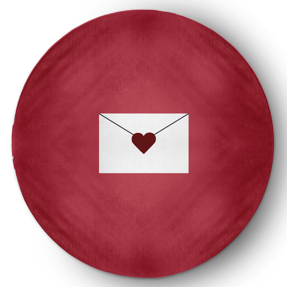 Love Letter Valentines Chenille Rug, Maroon, 5' Round