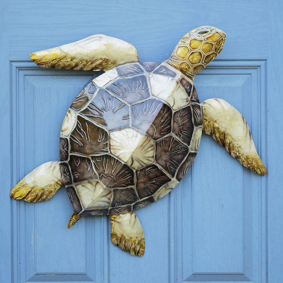 Sea Turtle Wall Decor With Brown Checkered Shell