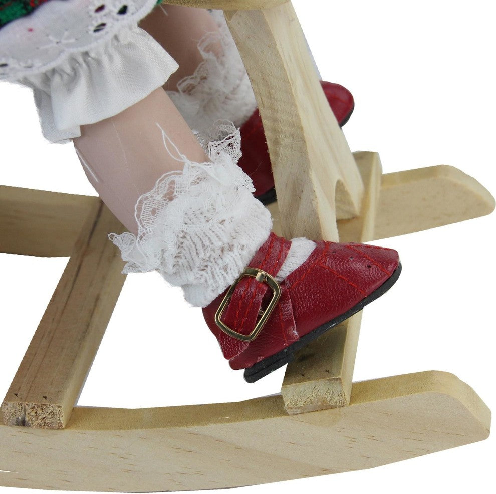 17.5" Porcelain "Jamie" on Wooden Rocking Horse Collectible Christmas Doll