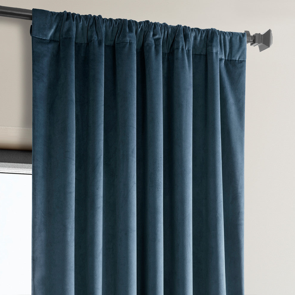 Heritage Plush Velvet Curtain Single Panel, Avalon Blue, 50"x120"