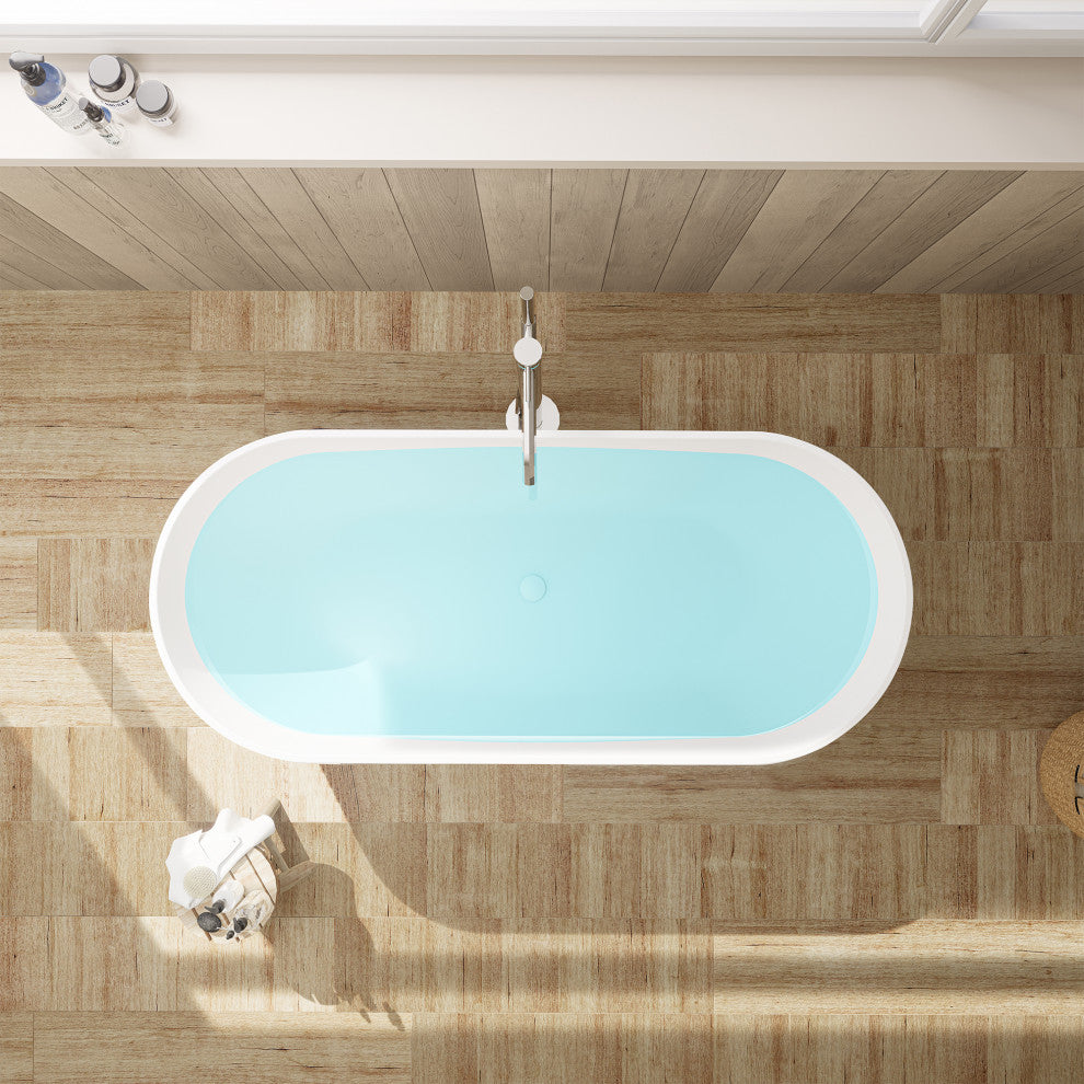 Ryder Flatbottom Freestanding Solid Surface Soaking Bathtub, Matte White, 59inch