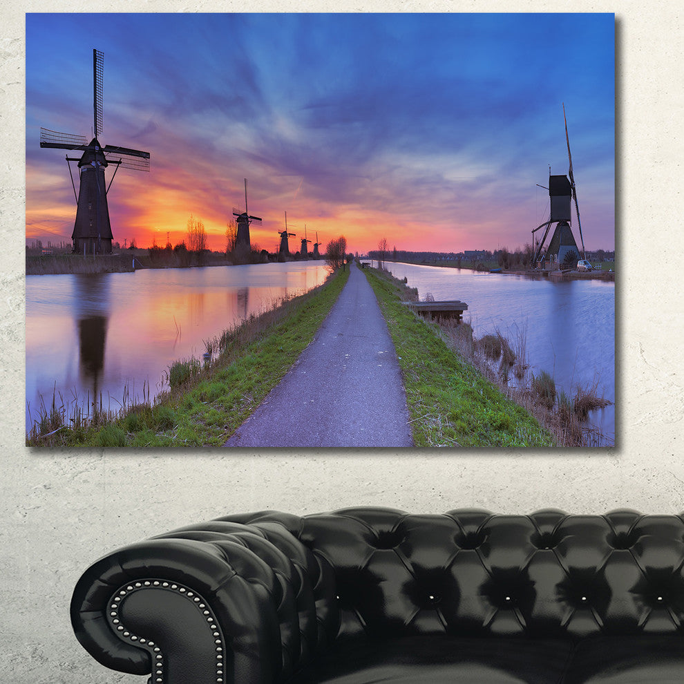 Windmills Morning Panorama, Oversized Abstract Canvas Art Print, 60x40