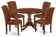 5 Pc Dining Set, Mahogany Round Table, 4 Brown Faux Leather Parson Chairs