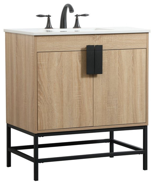 Home Living 19" Modern Mango Wood-Light Bathroom Vanity