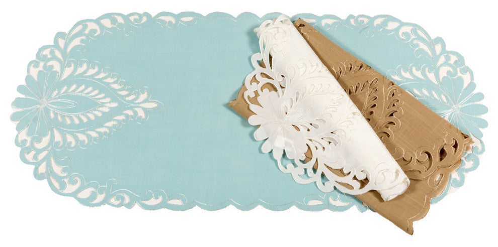 Wilshire Embroidered Cutwork Table Runner, Beige, 16"x 36"