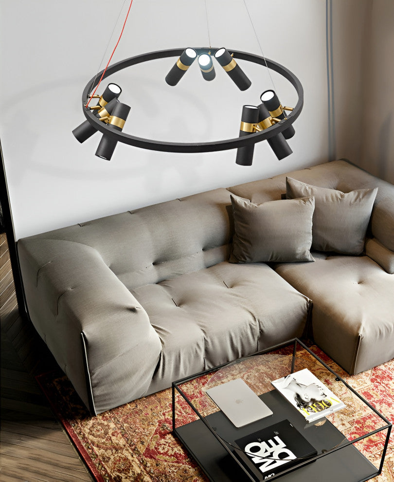 Celerina/Schlarigna | Round Black Metal LED Pendant Light, 9 Heads, Warm Light