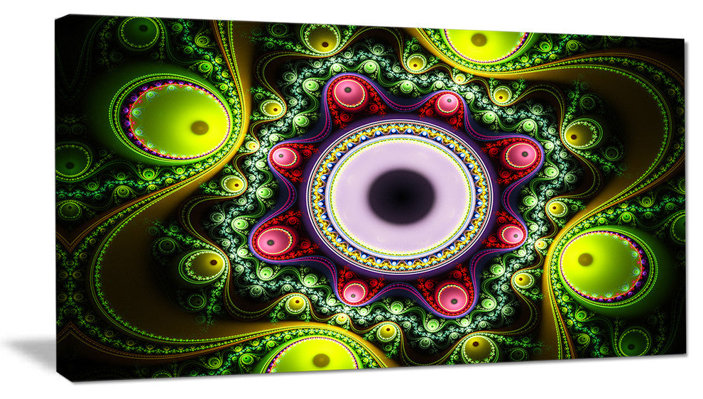 Green on Black Pattern with Circles, Abstract Canvas Art Print, 40x20