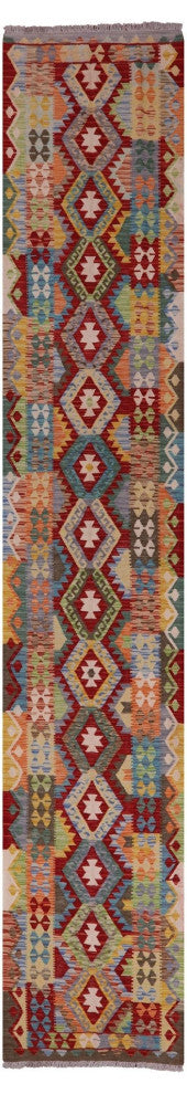 2' 9" X 16' 1" Runner Reversible Flat Weave Kilim Rug Q8309