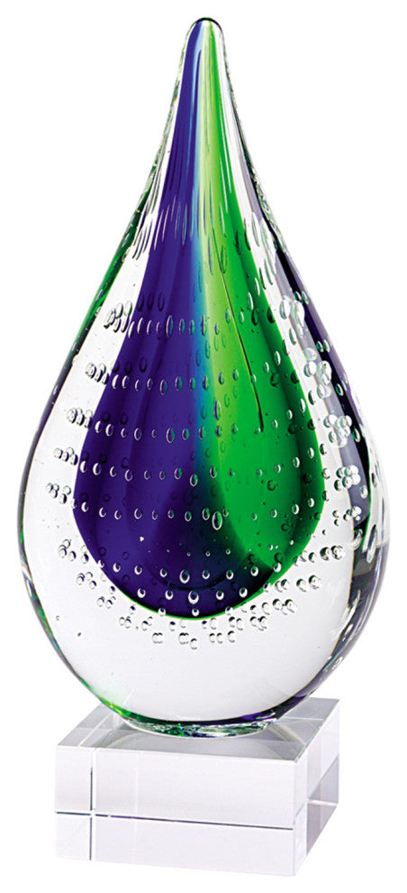 9" Clear Blue and Green Murano Glass Modern Abstract Tabletop Sculpture