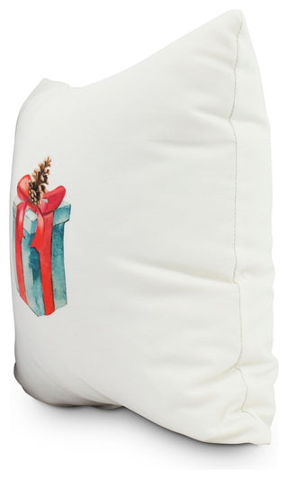 Gift Wrapped 16" Off White Holiday Print Decorative Throw Pillow