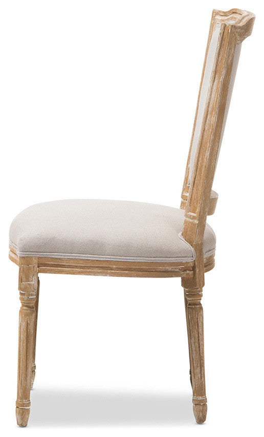 Oak Finish Wood and Beige Fabric Upholstered Dining Side Chair