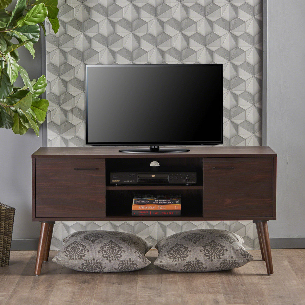 GDF Studio Amal Mid-Century Modern Finished Fiberboard Entertainment Center, Wenge