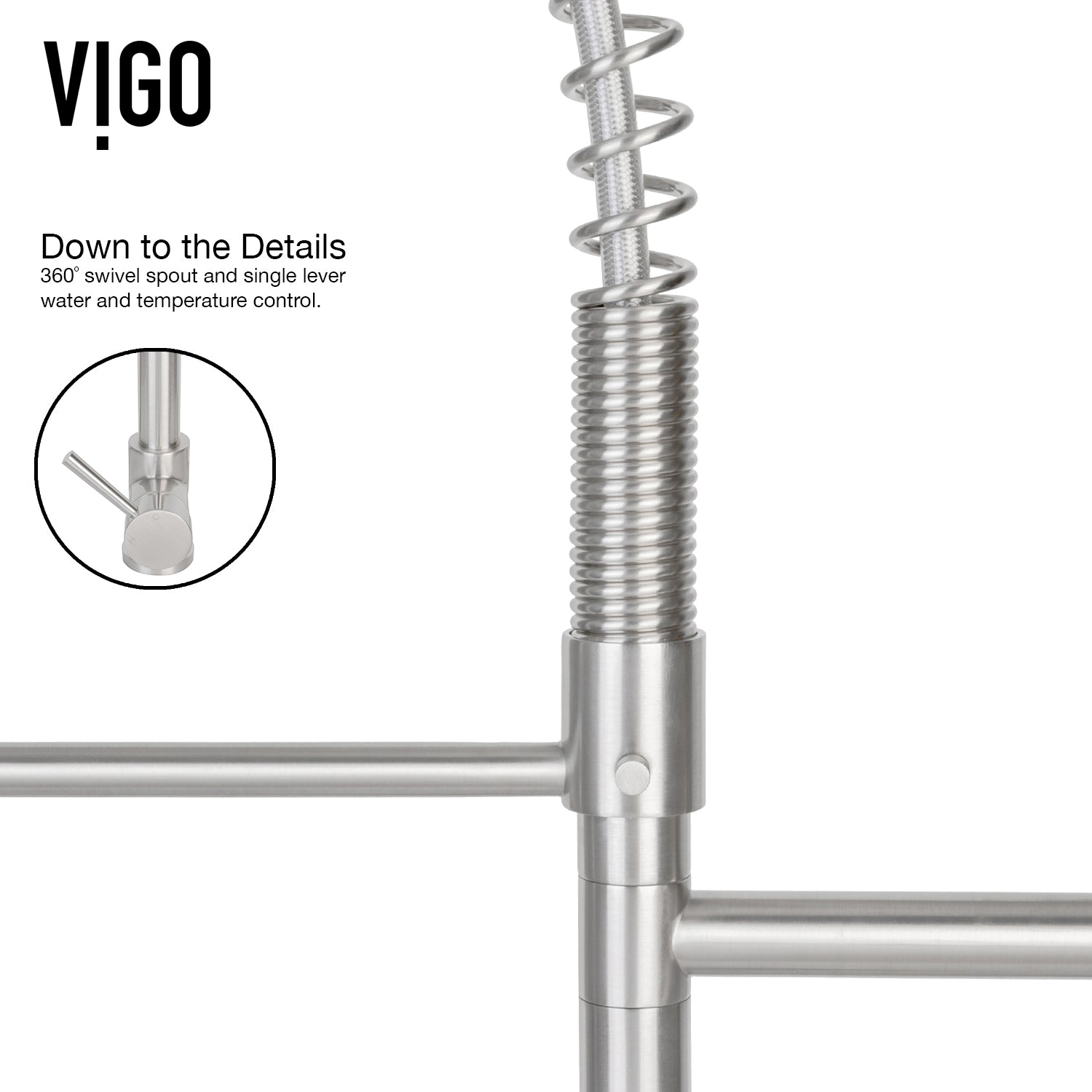VIGO Zurich 27" H Single Handle Pull-Down Sprayer Kitchen Faucet, Stainless Steel, Without Extras