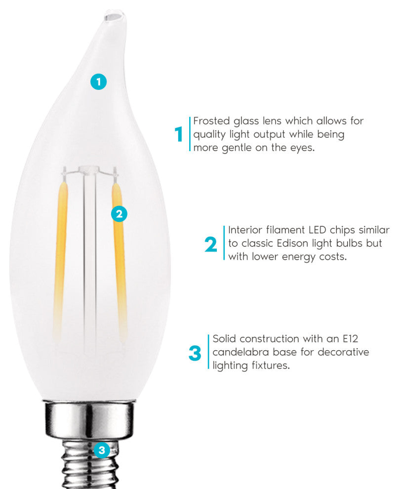 Luxrite 4W Frosted Candle LED Bulb Warm White E12 Flame Tip 24 Pack