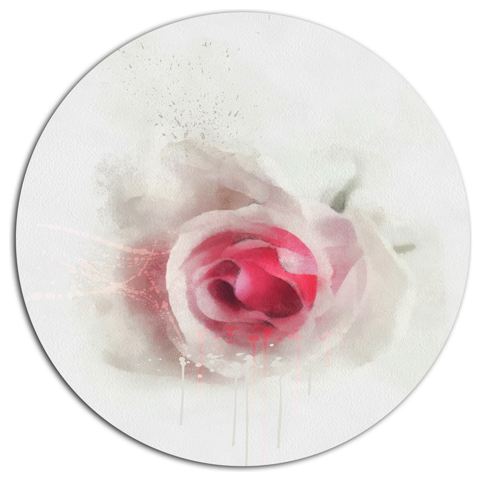 White Rose With Pink Petals, Floral Large Disc Metal Wall Art, 11"
