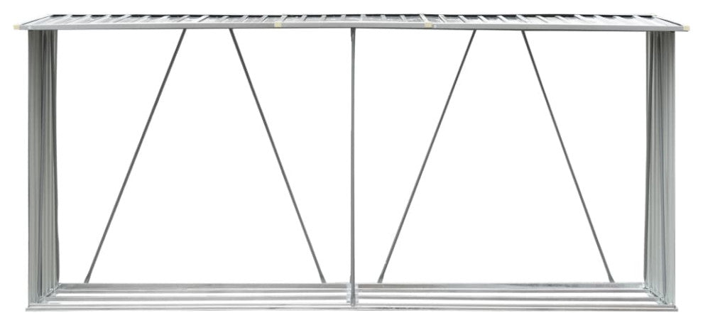 vidaXL Firewood Rack Log Storage Holder Stand with Roof Galvanized Steel 129.9"