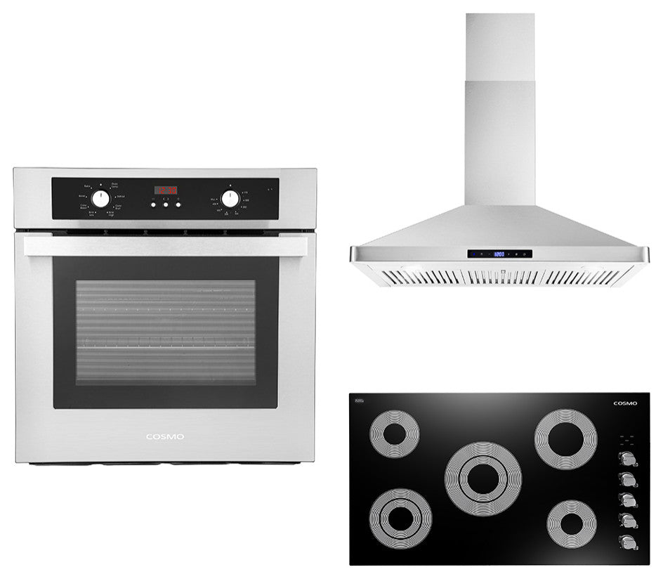 3-Piece, 36" Electric Cooktop 36" Wall Mount Range Hood 24" Electric Wall Oven