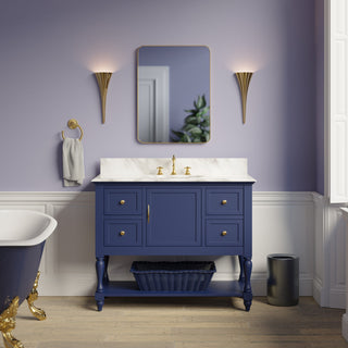 Beverly 42" Bathroom Vanity, Royal Blue, Carrara Marble