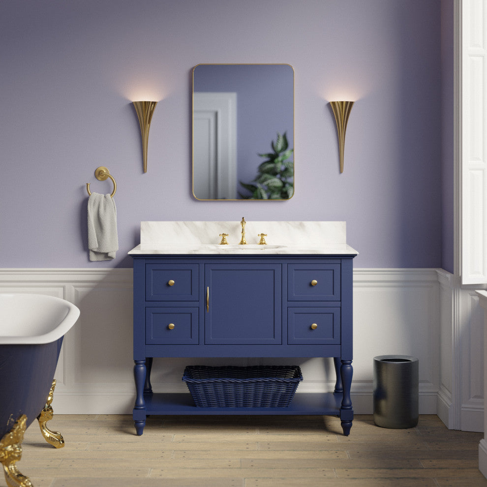 Beverly 42" Bathroom Vanity, Royal Blue, Carrara Marble