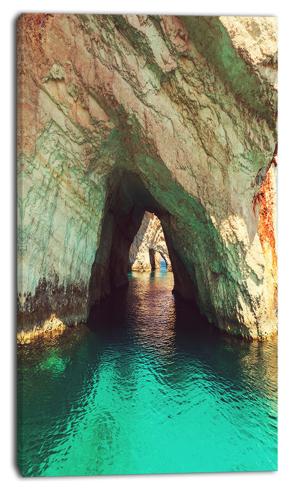 Beautiful Sea Cave in Greece, Landscape Canvas Art Print, 16"x32"