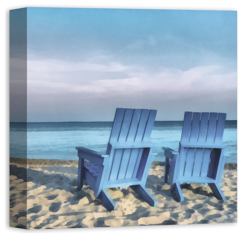 Blue Beach Chairs 16x16 Canvas Wall Art