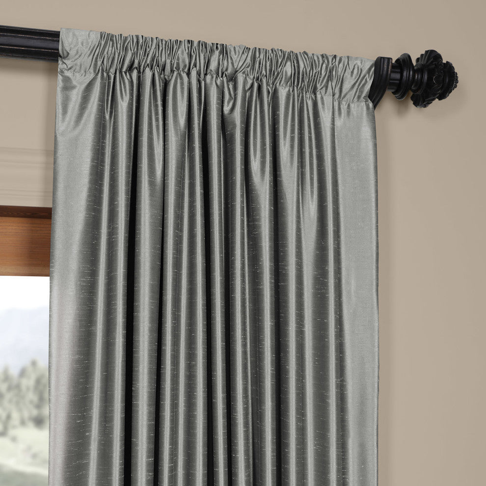 Storm Gray Textured Vintage FauxDupioni Silk Curtain Single Panel, 50"x96"