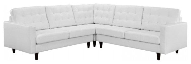 Modern White Empress 3 Piece Bonded Leather Sectional Sofa Set