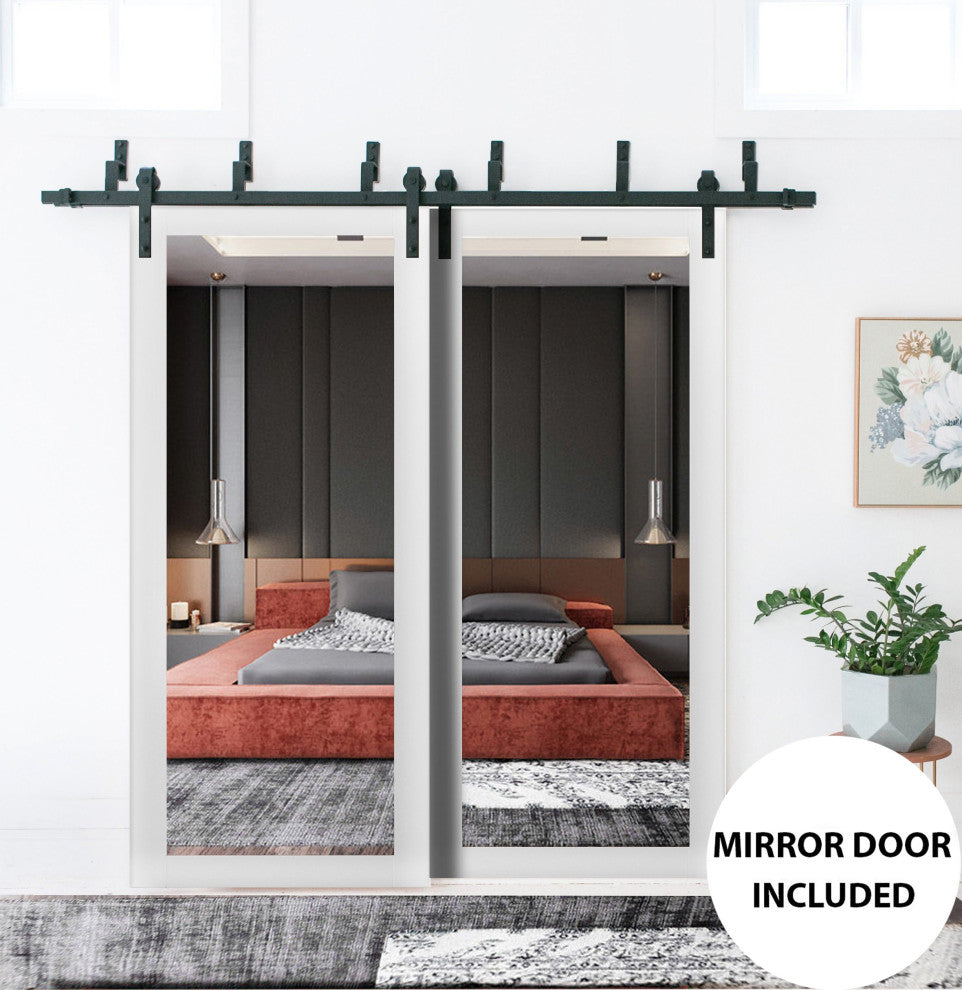 Slab Barn Door 28 x 80, Lucia 1299 White & Mirror, Sliding