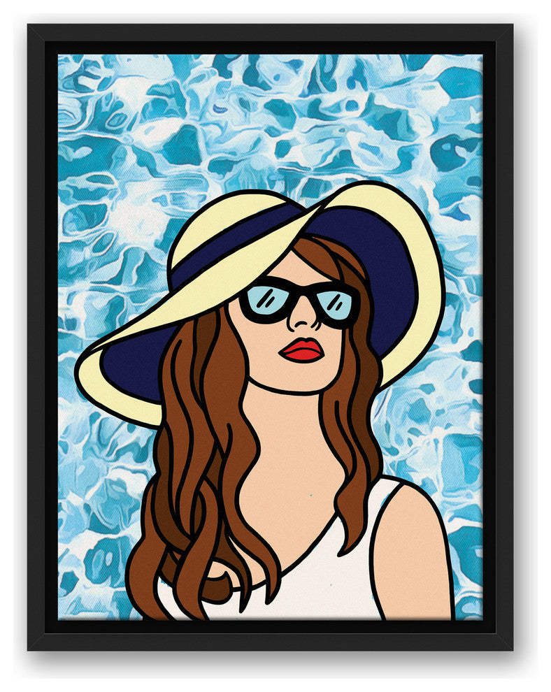 Woman At The Pool 12x16 Black Floating Framed Canvas