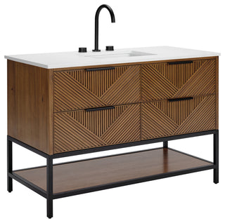 Diamond 48" Bath Vanity, Walnut/Matte Black, 48", White Quartz Top