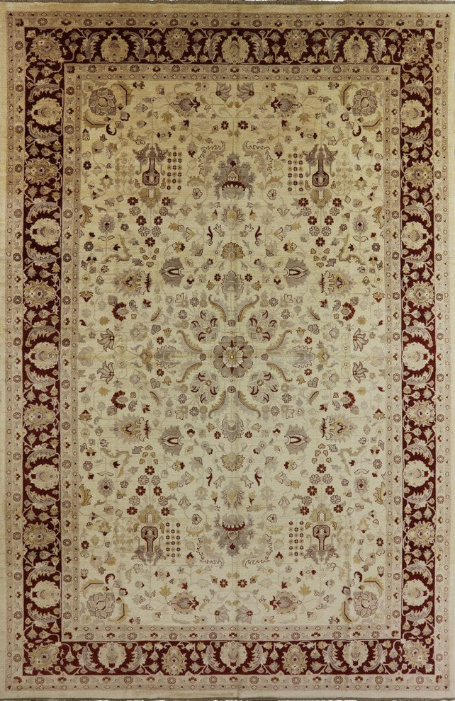 Oushak Collection Peshawar Quality Chob Ivory 12'x18' Hand Kotted Wool Rug H9377