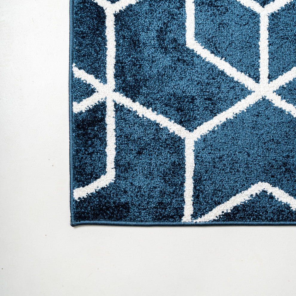 Tumbling Blocks Modern Geometric Navy/White 5'x8' Area Rug