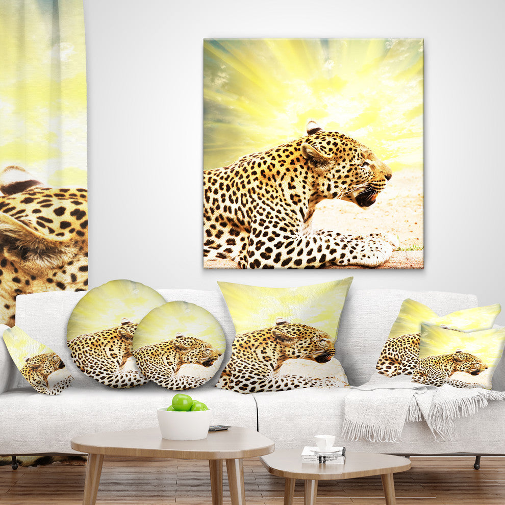 Ferocious Leopard At Sunrise Animal Throw Pillow, 18"x18"