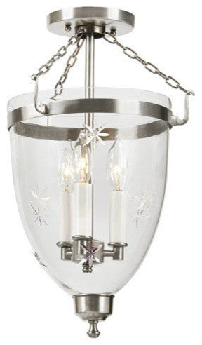 Three Light Danbury Bell Glass Lantern Star Glass, Pewter