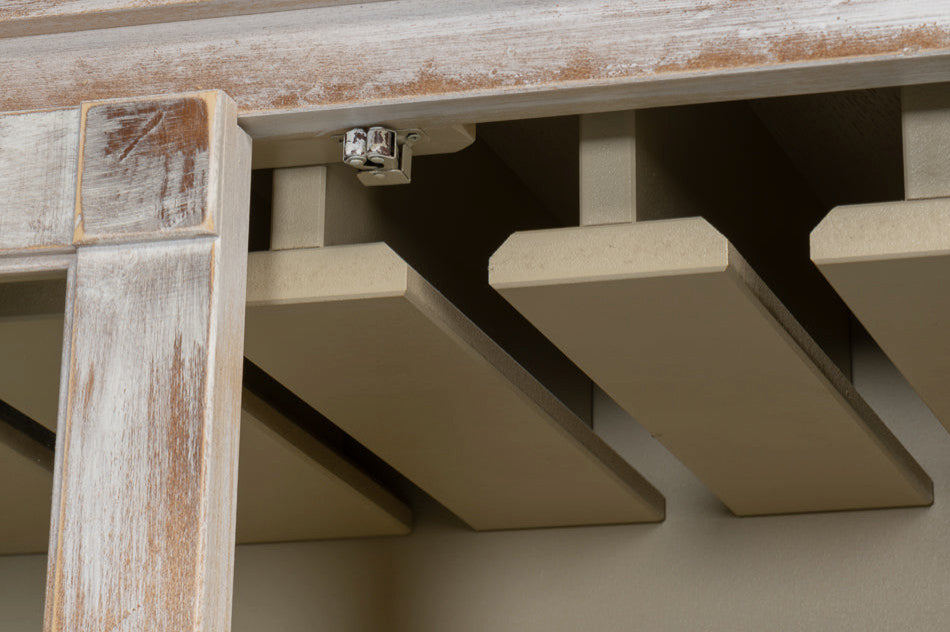 Close-up of interior shelf support area inside upper section.