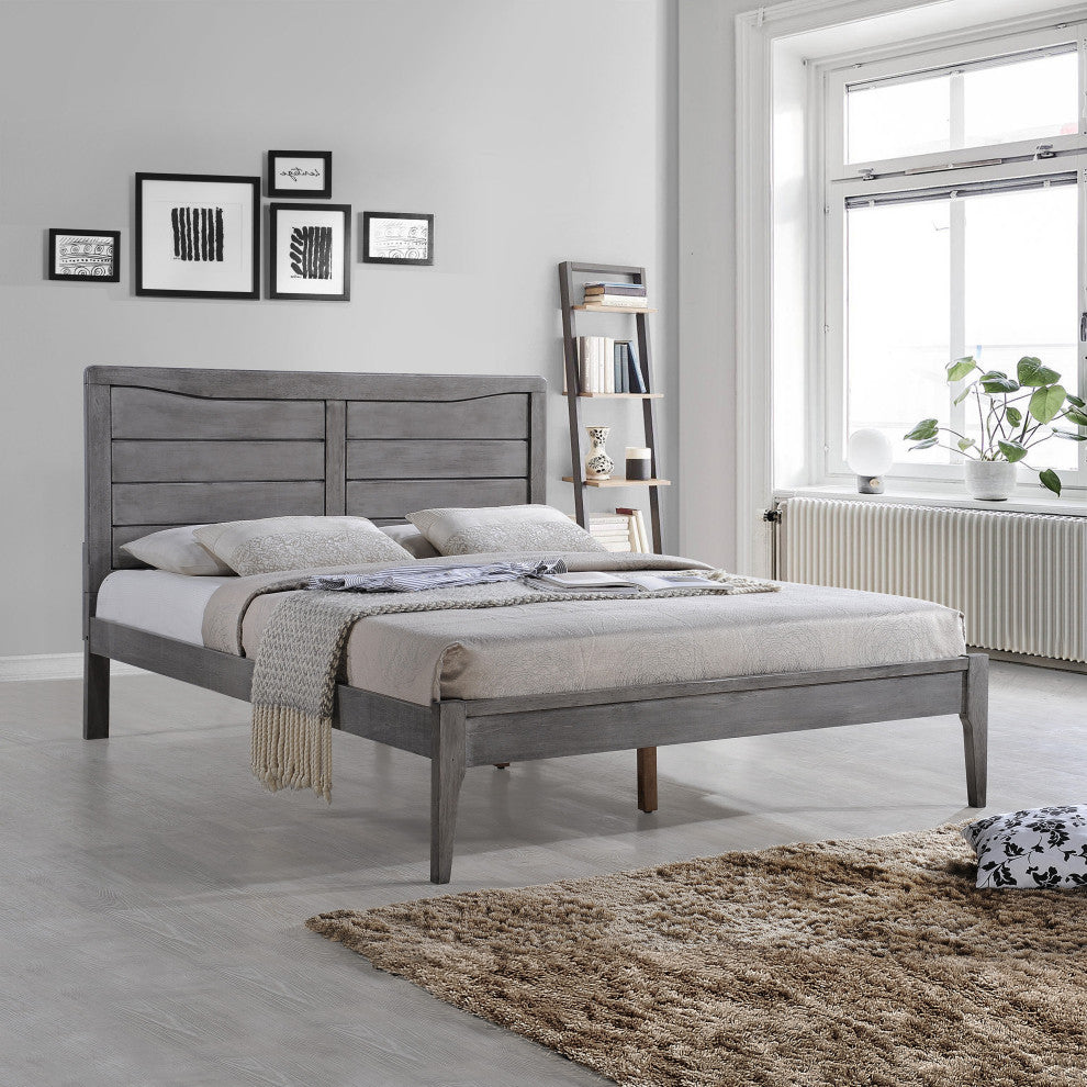 Stacey Rustic Wooden Queen Platform Bed, Rustic Gray