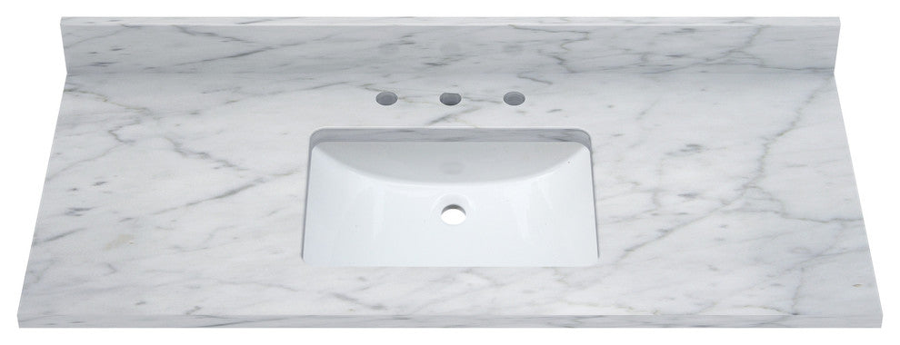Carrara White Marble Top With Mounted Rectangular Ceramic Basin, 49"