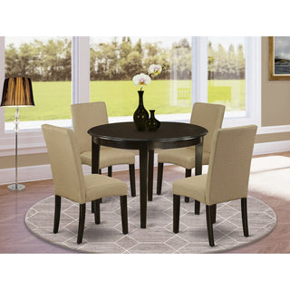 5-Piece Round 42" Table, 4 Parson Chair, Cappuccino Finish Leg