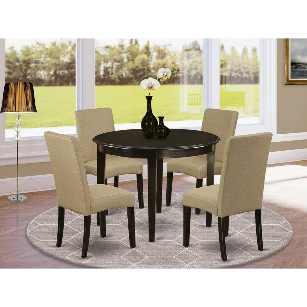 5-Piece Round 42" Table, 4 Parson Chair, Cappuccino Finish Leg