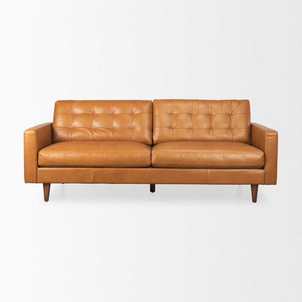 Olaf 88.2Lx37.8Wx35H Tan Leather Sofa