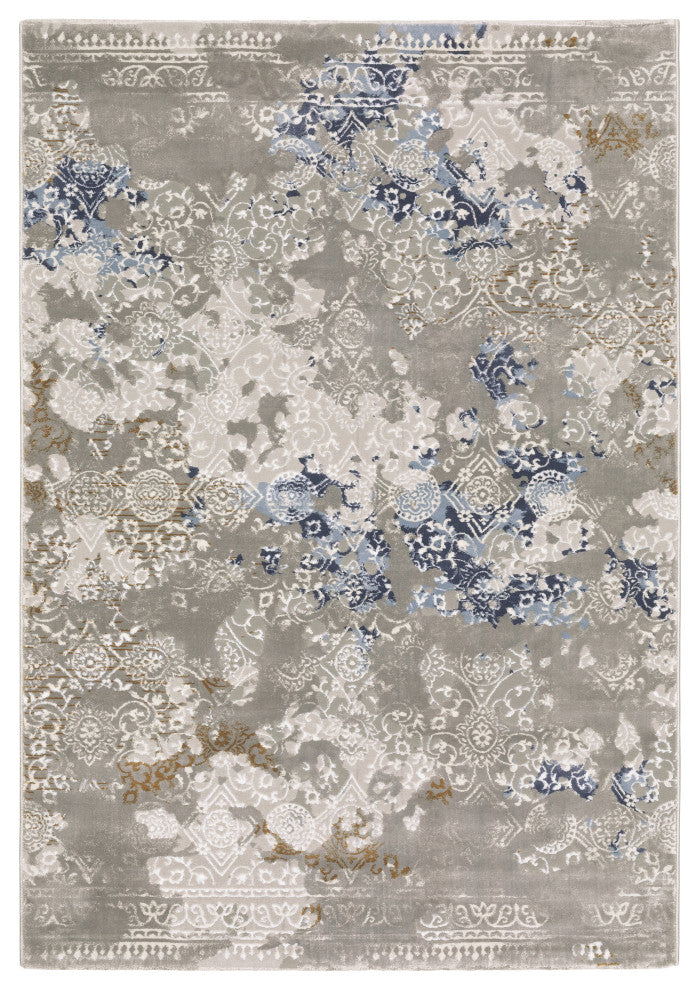 Emery Abstract Objects Grey/Blue Indoor Area Rug, 6'7" x 9'6"