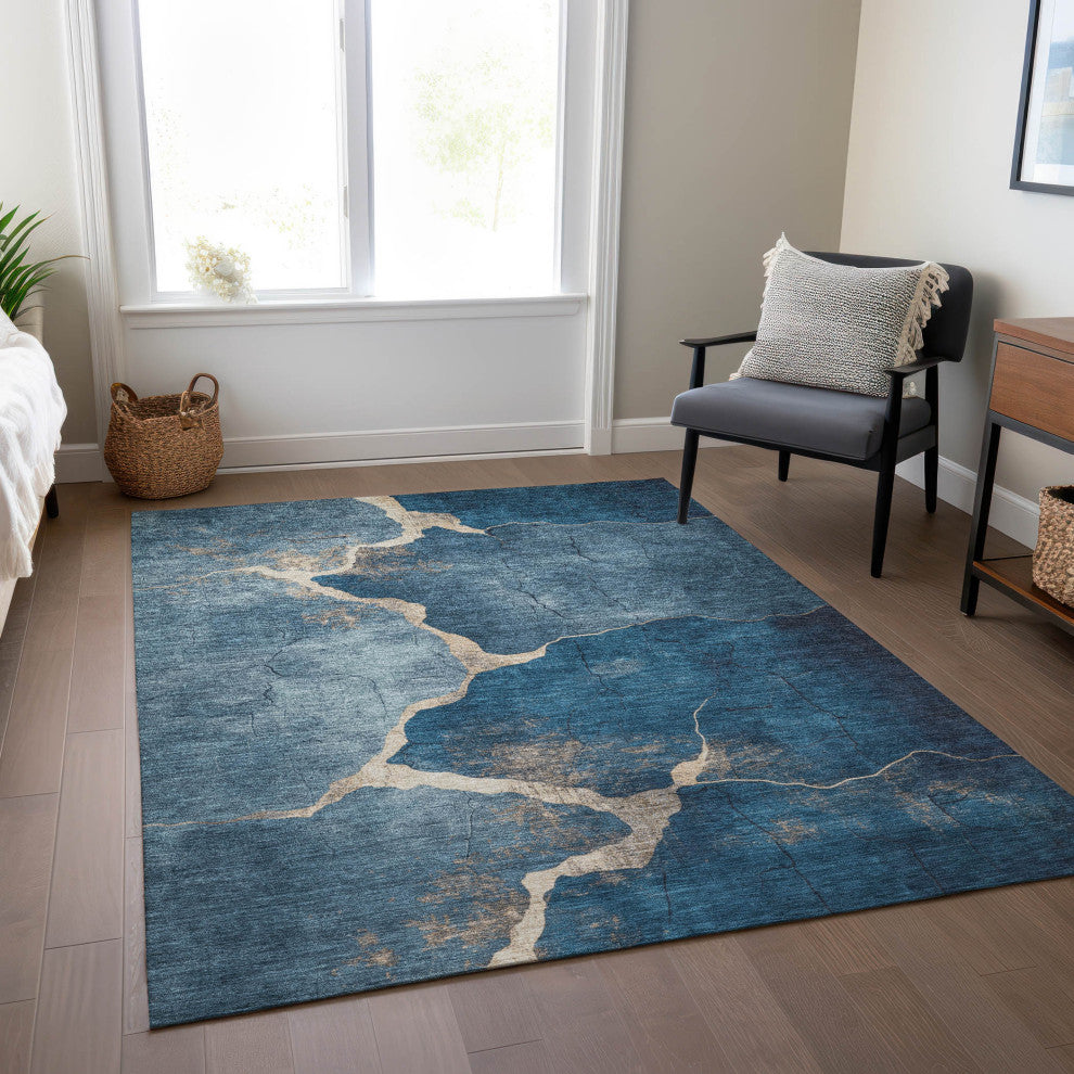 Machine Washable Indoor/Outdoor Chantille ACN1889 Navy 3' x 5' Rug