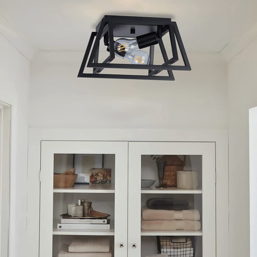 2 Pack, Black, 2 Light Ceiling Lamp, Farmhouse