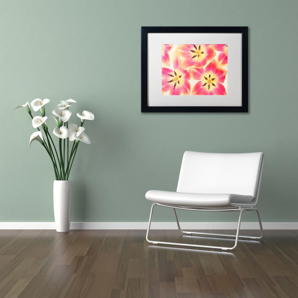 Cora Niele 'Cerise and Yellow Tulips' Matted Framed Art